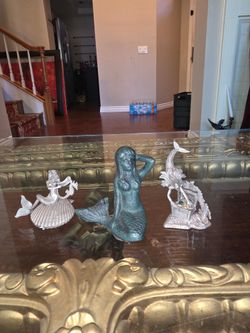 Set of 3 Collector Mermaid Figurines (Pewter & Cast Iron)