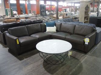 Famous Maker Marleigh 2-Piece Brown Leather Sectional Sofa - Floor Sample Clearance