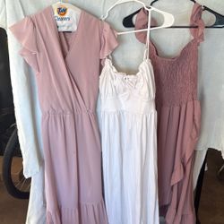 White, Blush Pink And Dusty Pink Long Dresses