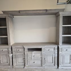 Entertainment Center - Distressed Gray Finish - Tons of Storage!