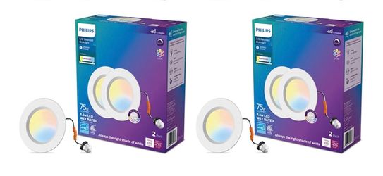 4 Pack PHILIPS LED Retrofit Downlight, 5/6 Inch, Soft White to Daylight, 5 CCT Settings, Easy to Install, Dimmable, CRI 90, 50000 Hour Lifetime, EyeCo