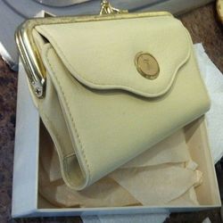 Vintage White Genuine Leather Dollars Change Checkbook Purse Wallet Snap Button