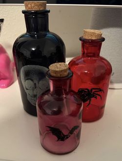 Glass Halloween Decor Witchy Apothecary Potion Elixir Bottles  