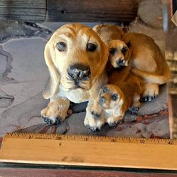 vintage resin collectible figurine featuring a basset hound dog with its puppies. 