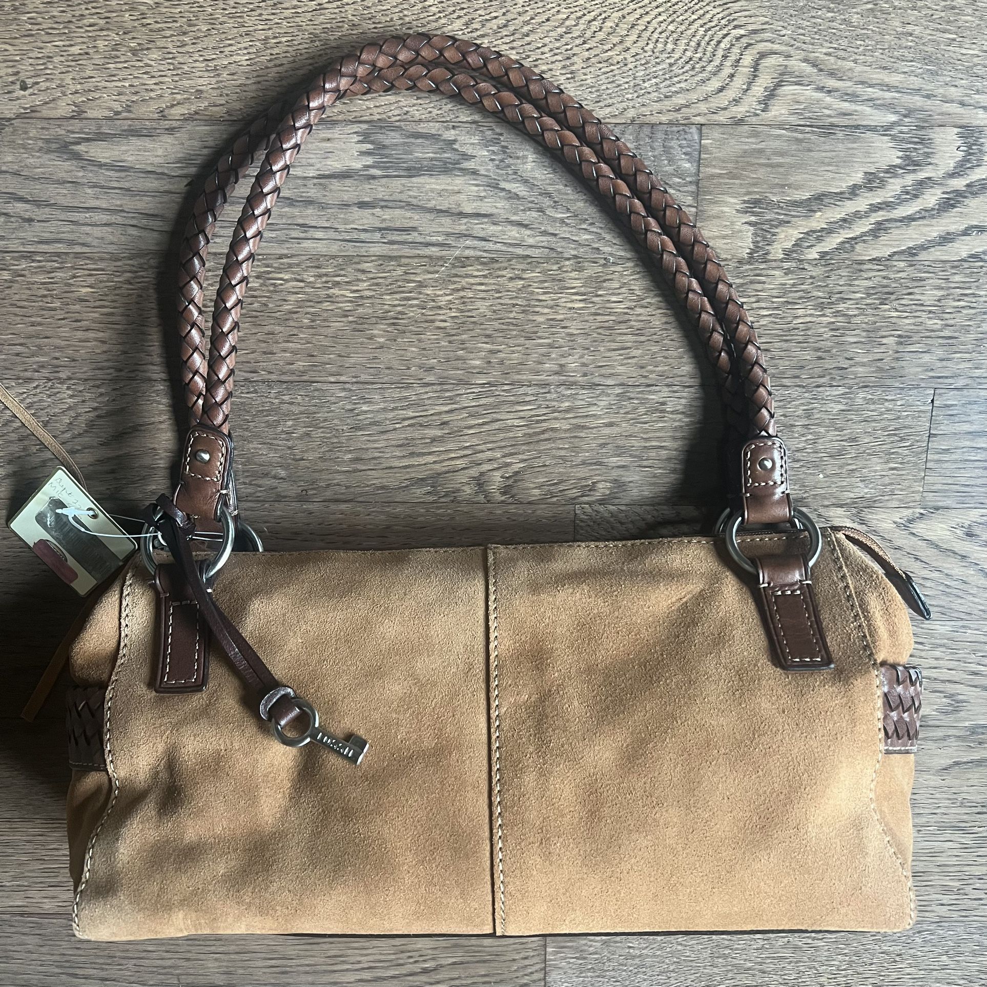 Suede Leather Boho Style Fossil Bag With Tassel 