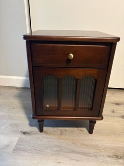 Dark Wood Nightstand with Drawer and Cabinet