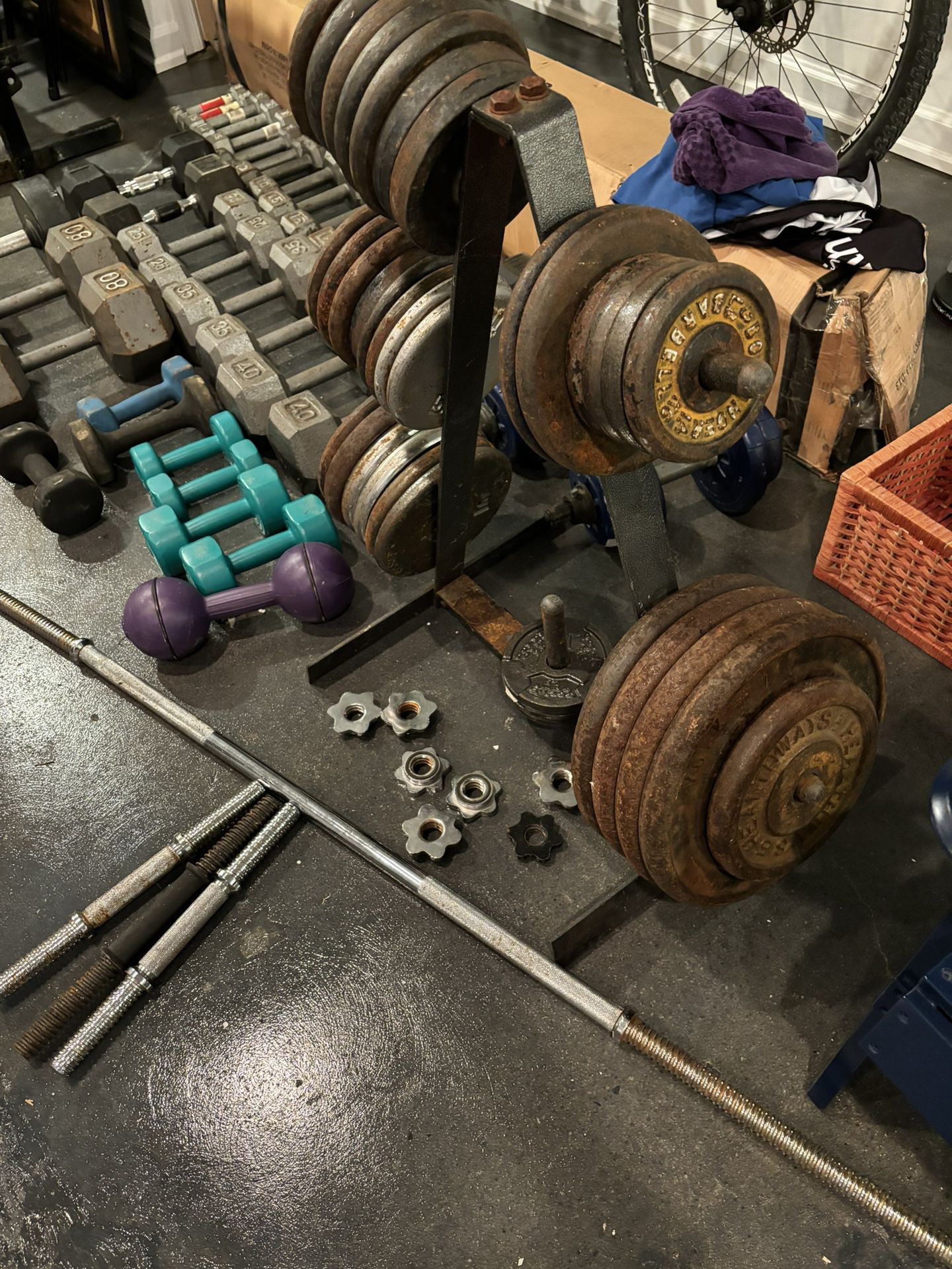 280 Lbs 1 Inch Weights, Bars And Weight Tree
