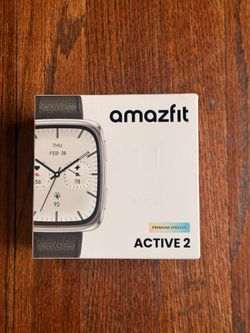 Amazfit Active 2 Square Smartwatch Premium Version w/ Black Leather Band SEALED