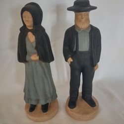 Amish Figurine Set 9-in Tall Ceramic