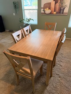 Wood Dining Table with 6 Chairs