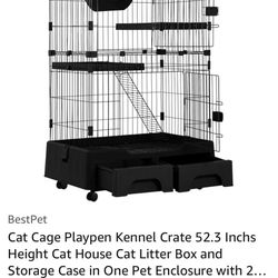 Cat Cage Playpen Kennel Crate 52.3 Inchs Height Cat House Cat Litter Box and Storage Case in One Pet Enclosure with 2 Front Doors 2 Ramp Ladders 2 Res