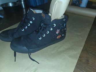 Unisex Black Canvas High-Top Sneakers with Space Print