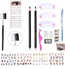 Black Waterproof Eyebrow Pencils False Eyelashes Double Eyelid Tape Eyelash Tweezers Eyebrow Shaper Brush Comb Eyebrow Stencils Nail Stickers Eye Mak
