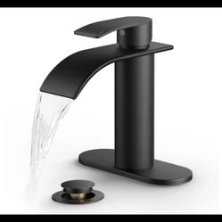 androme Waterfall 1-Handle Bathroom Faucet w/Deck Plate & Drain in Matte Black