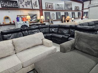 Power Reclining Dark Leather Sectional w/ 4 Recliners – Home Theater Style