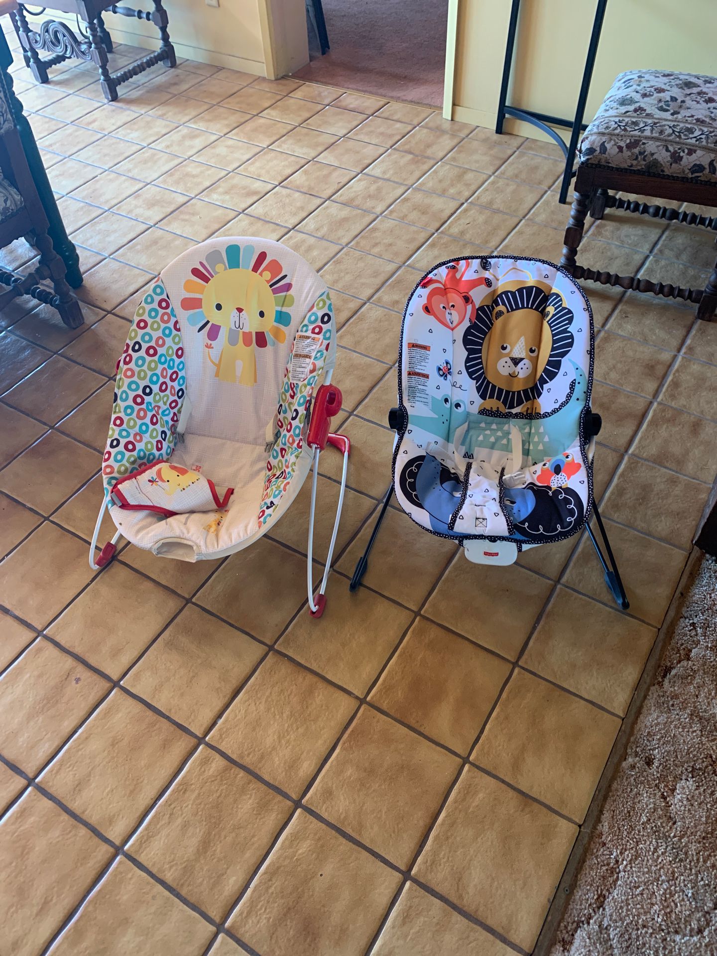 Fisher price kids bouncer chairs great and new ones used several times must sell today and everything else on my list