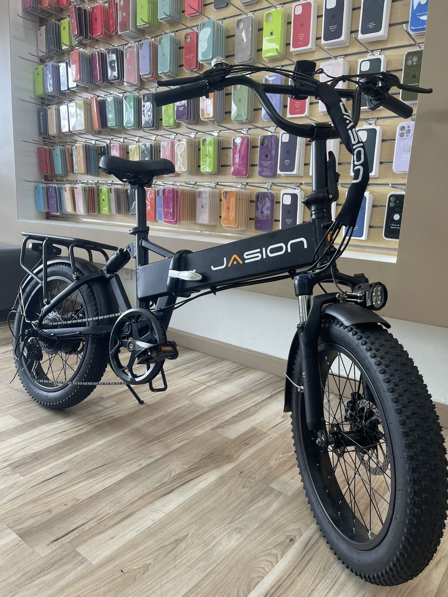 Matte Black JASION Electric Bike 7 Gears Foldable Brand New Ebike 32MPH Top Speed! Own It Today With Easy Financing Options! No Credit Needed!