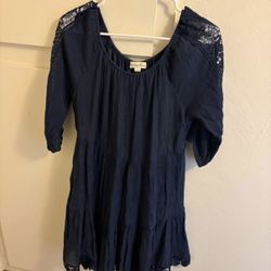 Navy Lace-Trim Dress