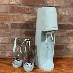 SodaStream Terra Sparkling Water Maker (Misty Blue) with CO2, Dishwasher Safe Set Of 2 Bottle and Bubly Drop