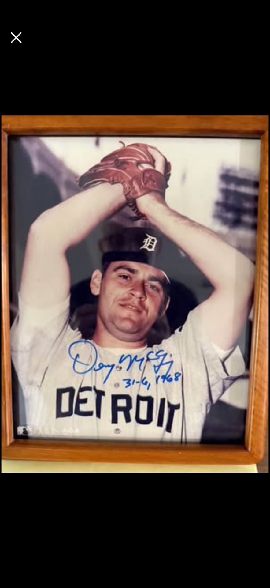 “Denny McLain” 31-6!!!Autograph Photo in Frame + VINTAGE 1990’s Embroidered Detroit Tigers Sports Specialties 100 Wool Hat Fitted Size 7 1/4.  See👇👇