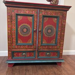 World Market Red Painted Wood Cabinet