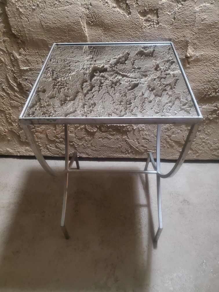 Silver Mirrored Metal Side Table/ Nightstand