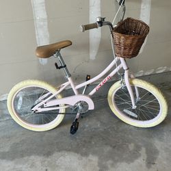Girls 18in, pink Bike W/ Basket, Training Wheels And Tools 