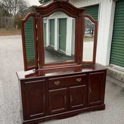 Large Cherry Dresser With Mirror.