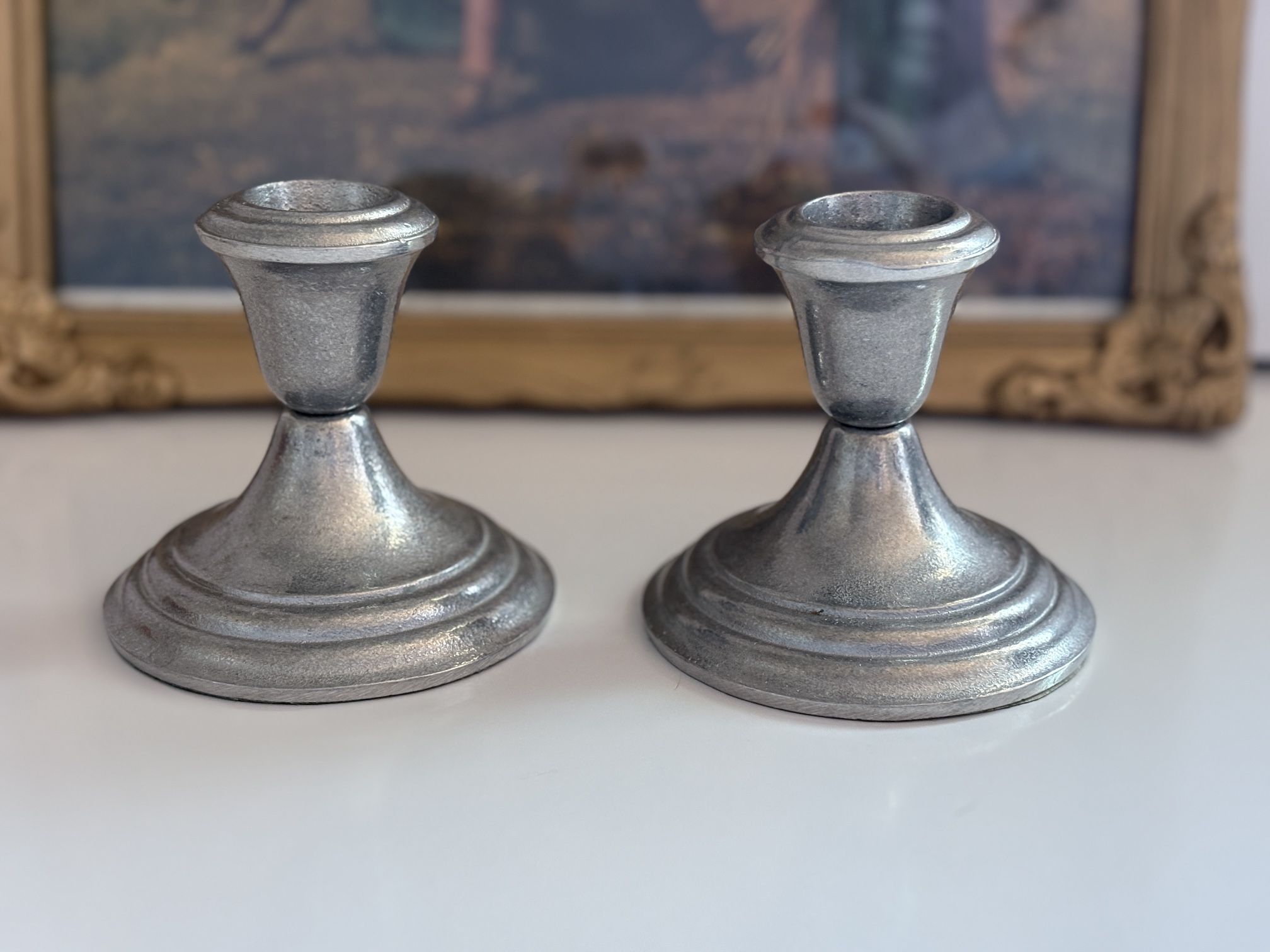 Vintage Pewter Candlesticks Set of 2 Taper Silver Metal Wilton Candleholder Cottage Farmhouse
