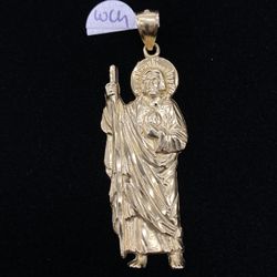 $750 Yellow Gold Saint Jude San Judas Religious Charm Pendant