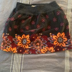 FREE PEOPLE Chocolate Brown Stretch Cotton Corduroy Print Mini Skirt Size S