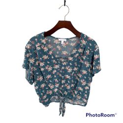 Abound Green Floral Tie Knot V-Neck Blouse