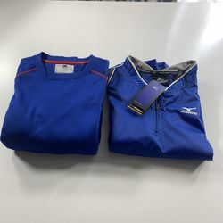 Mizuno Baseball Batting Jacket w/ Majestic Cage Sweater Royal X-Youth Large