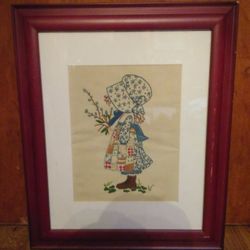 Vintage 1970s Holly Hobbie Crewel Embroidery