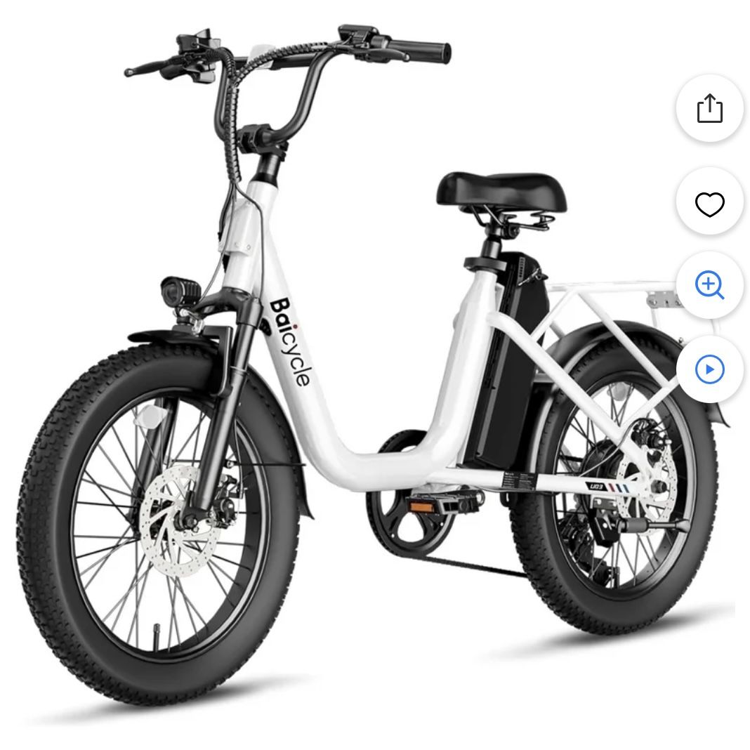 Baicycle U03 Adult E Bike 1200W Peak Brushless Motor Up to 60 Mile Range 28 MPH High Capacity Removable Battery Commuter Bike White.