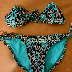 Xhilaration Target Bikini (Bottoms  And Top )Animal Print Black Green Size S