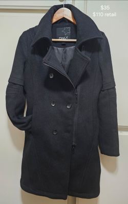 Black women's double-breasted coat (S)