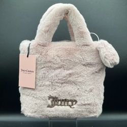 New! Juicy Couture Dusty Blush Pink Fluffy Mini Tote Purse Bag w/ Sparkle Logo