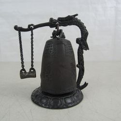 Tibetan Buddhist Prayer Bronze Brass Gong Bell W/ Dragon Stand


