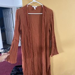 FOREVER 21 burnt orange lace trim slit side cardigan size small flared sleeves womens top girls 