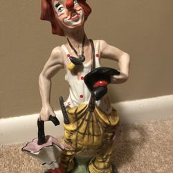 Vintage Hobo Clown Holding Umbrella 12” H X 5 1/2” W X 3 1/4” D