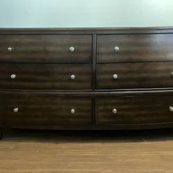 Beautiful Dark Natural Wood Dresser With Matching Bedside Table