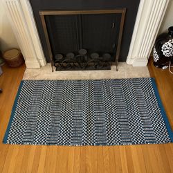 Mayatex Handwoven Rug - Teal, Ivory & Black - 32" x 64" - Recycled Fiber