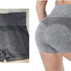 New Waisted Seamless Workout Shorts for Women, Gym Exercise Compression Yoga Short Gray XL(cash & pick up only)