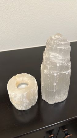 Selenite  salt lamp and candle holder