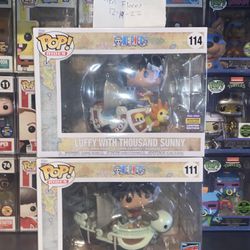 Funko Pop Luffy One Piece , Luffy With Going Merry Official Nycc Sticker & Luffy Thousand Sunny Winter Shared Sticker 