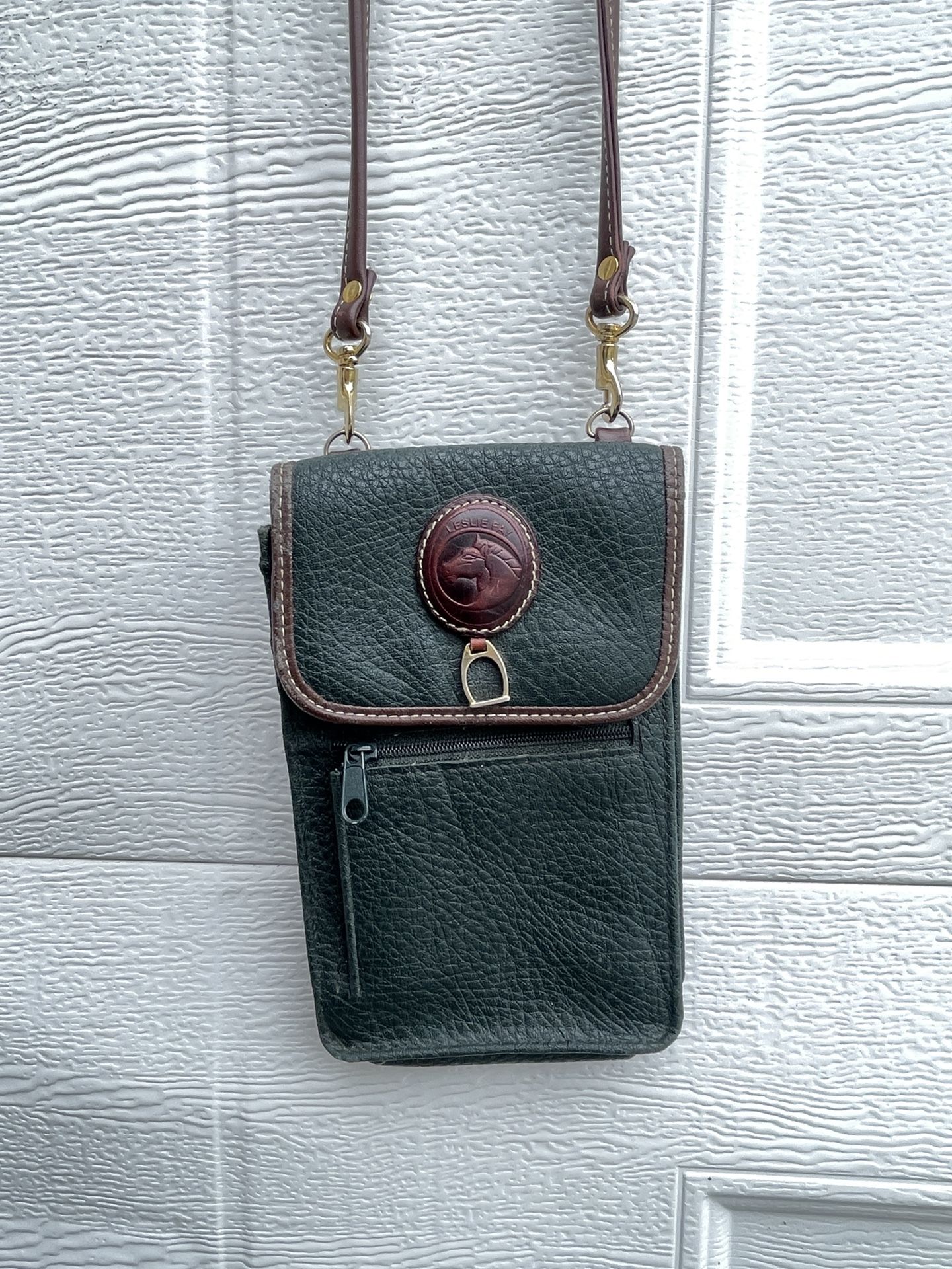Leslie Fay Handbags Crossbody Cellphone Wallet Leather Green Bag