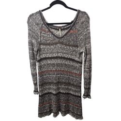 Free People Sweater Womens S Gray Cotton Pullover Long Sleeve Knit Tunic Top