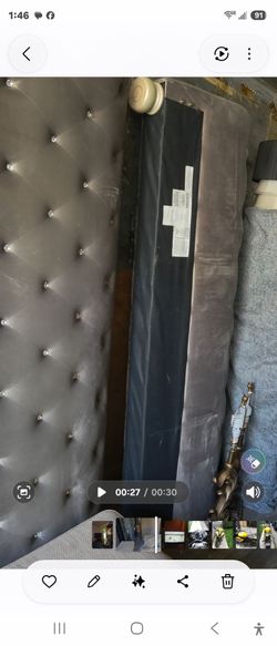 King size Grey diamond tufted bed frame a box springs