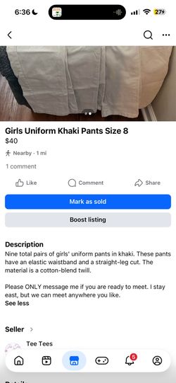 Girls Size 8 Khaki Uniform Pants